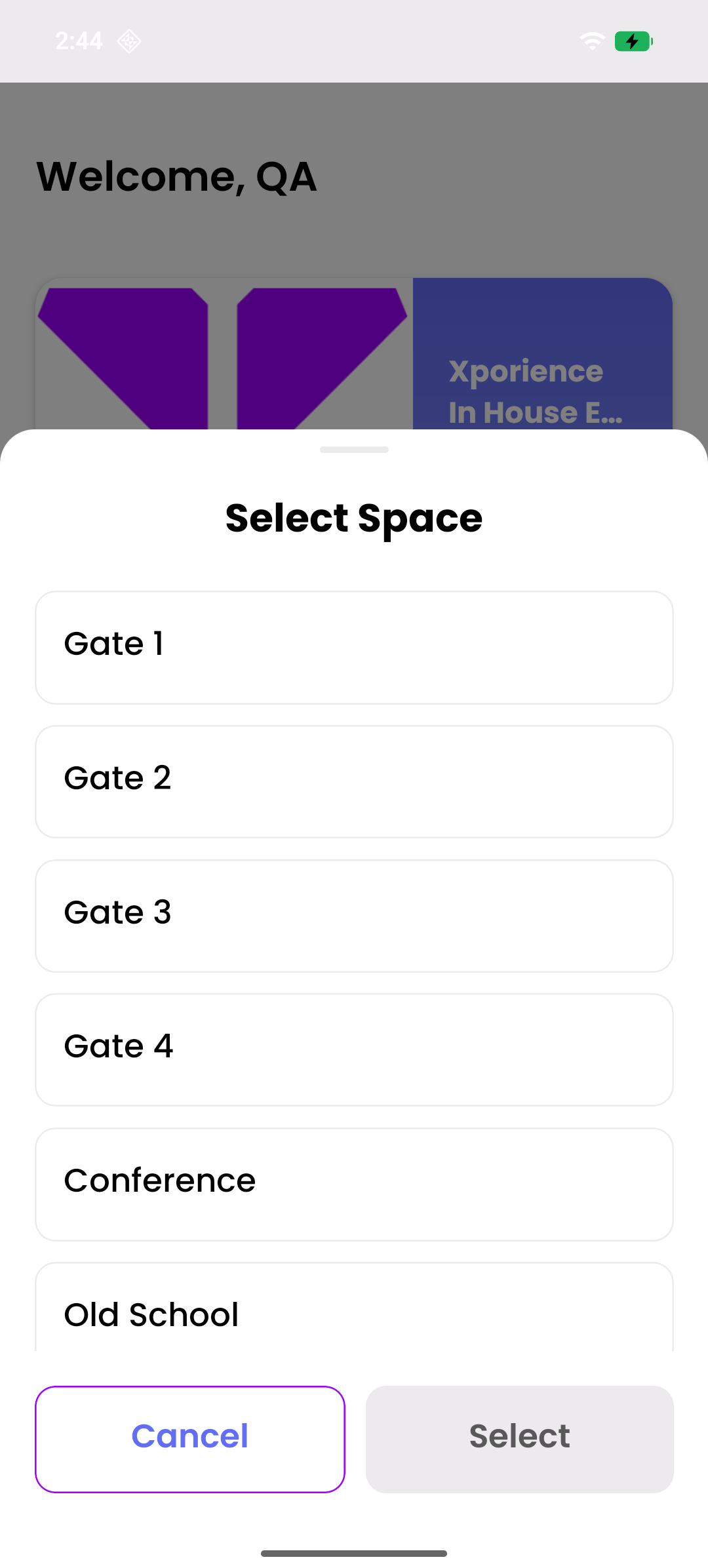 Space Selection - Select your event space from the list