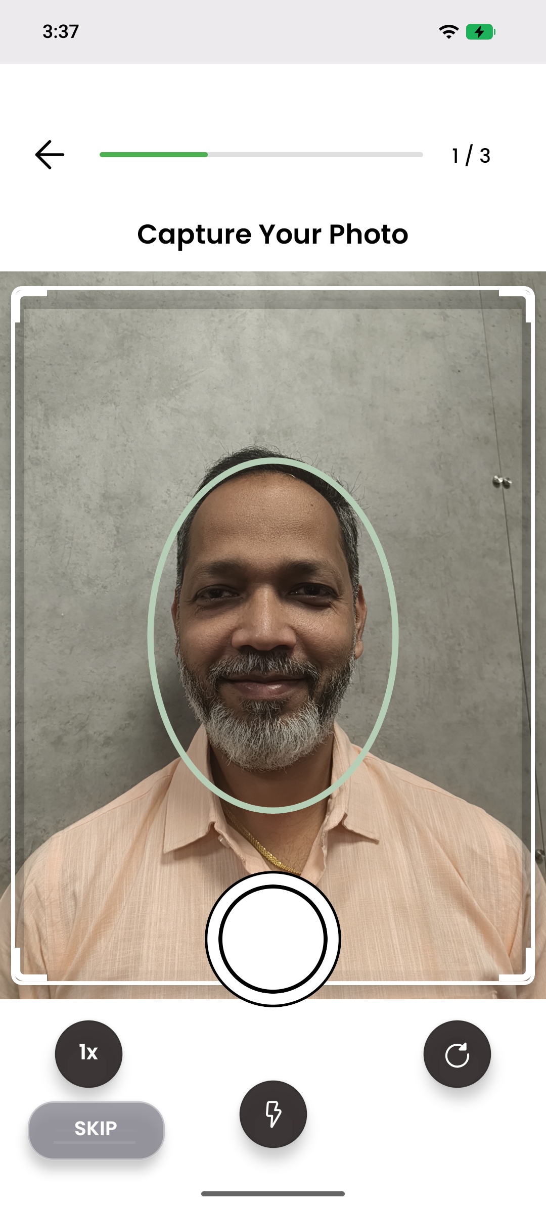 Step 1: Capture Your Photo - Take a clear photo of yourself for registration